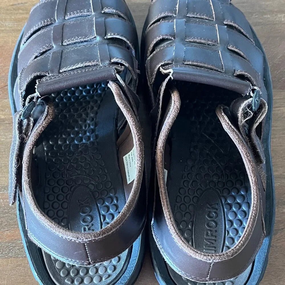 Rimrock Mens Fisherman Sandals Brown Leather Hook Loop‎ Adjustable Strap Size 12